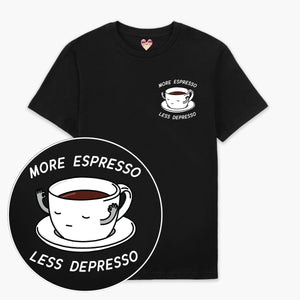 Mehr Espresso, weniger Depresso, besticktes T-Shirt (Unisex)