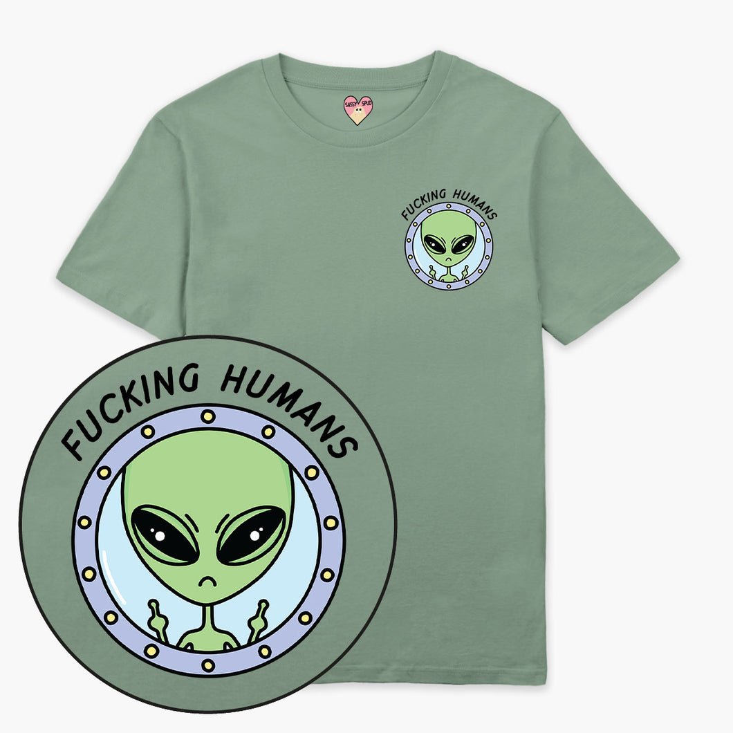 F*cking Humans Alien T-Shirt (Unisex)-Printed Clothing, Printed T Shirt, EP01-Sassy Spud