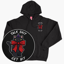 Afbeelding laden in Galerijviewer, LIMITED EDITION: Talk Sh*t Get Bit Black Cat Halloween Hoodie (Unisex)-Printed Clothing, Printed Hoodie, JH001-Sassy Spud