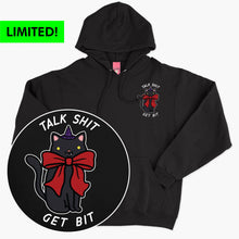 Load image into Gallery viewer, LIMITED EDITION: Talk Sh*t Get Bit Black Cat Halloween Hoodie (Unisex)-Printed Clothing, Printed Hoodie, JH001-Sassy Spud