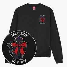 Laden Sie das Bild in den Galerie-Viewer, LIMITED EDITION: Talk Sh*t Get Bit Black Cat Halloween Sweatshirt (Unisex)-Printed Clothing, Printed Sweatshirt, JH030-Sassy Spud