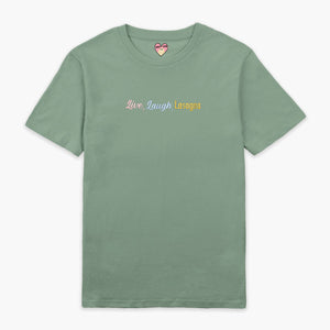 Live Laugh Lasagna Embroidered T-Shirt (Unisex)-Embroidered Clothing, Embroidered T Shirt, EP01-Sassy Spud