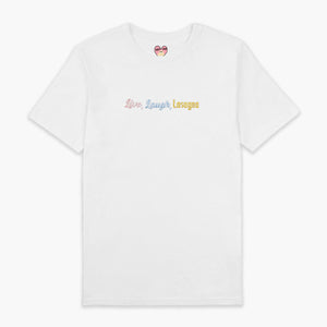 Live Laugh Lasagna Embroidered T-Shirt (Unisex)-Embroidered Clothing, Embroidered T Shirt, EP01-Sassy Spud