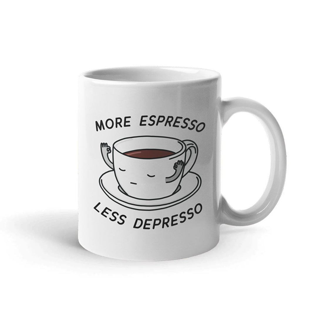 More Espresso Less Depresso Coffee Mug-Funny Gift, Funny Coffee Mug, 11oz White Ceramic-Sassy Spud