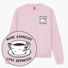 Afbeelding laden in Galerijviewer, Meer Espresso Minder Depresso Geborduurd Sweatshirt (Unisex)