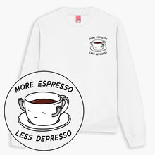 Afbeelding laden in Galerijviewer, Meer Espresso Minder Depresso Geborduurd Sweatshirt (Unisex)