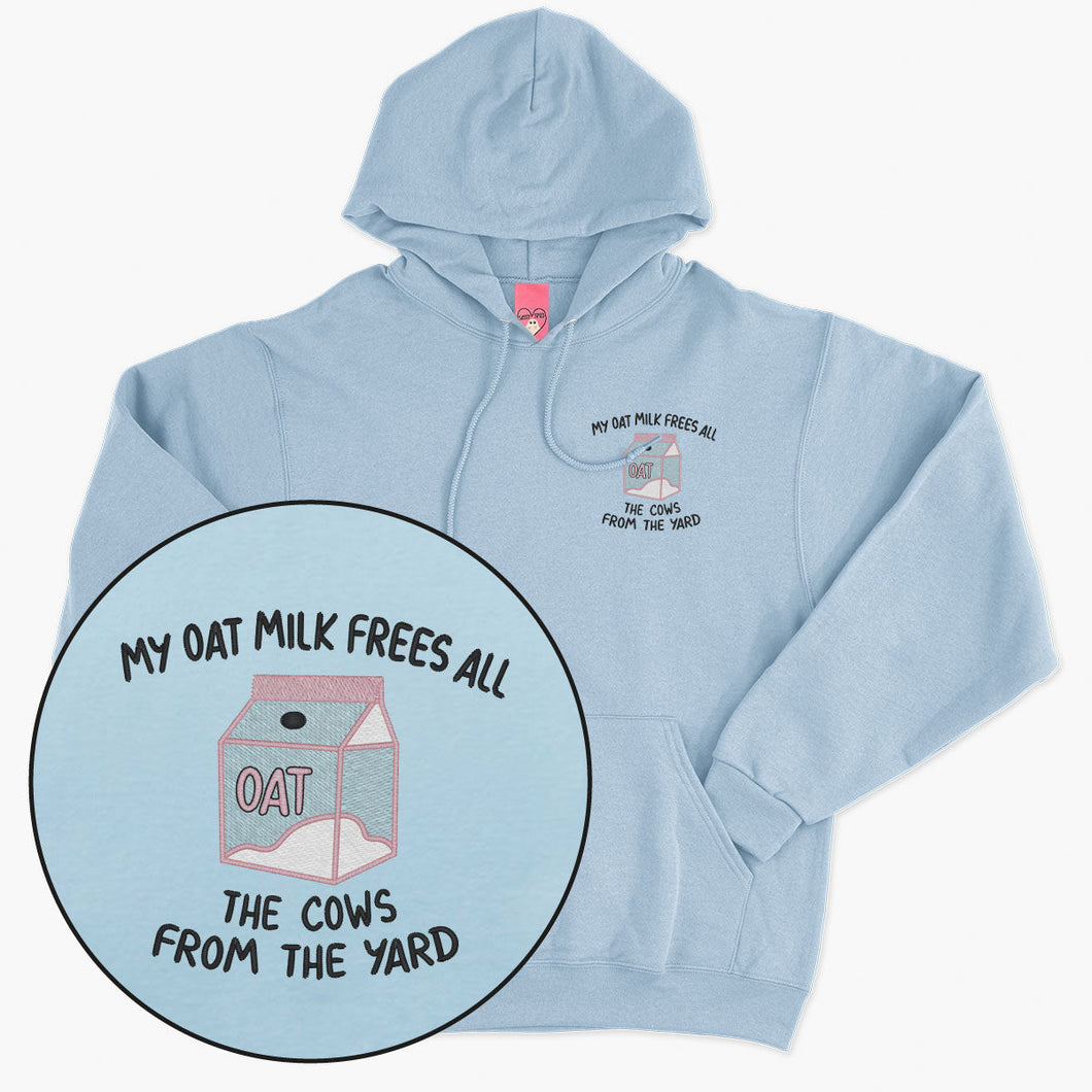 My Oat Milk Frees All The Cows From The Yard Embroidered Hoodie (Unisex)-Embroidered Clothing, Embroidered Hoodie, JH001-Sassy Spud