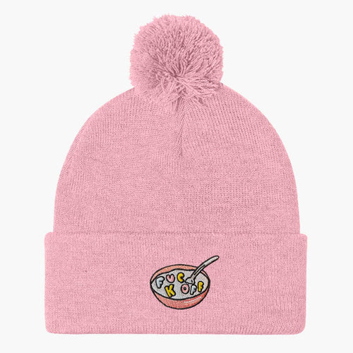 Rude Cereal Embroidered Pom Pom Beanie-Embroidered Clothing, Embroidered Beanie, BB426-Sassy Spud