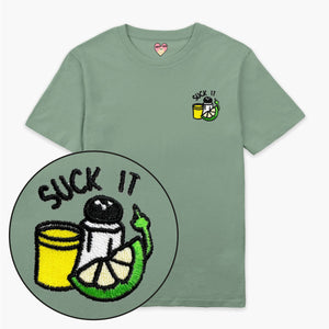 Suck It Tequila Embroidered T-Shirt (Unisex)-Embroidered Clothing, Embroidered T Shirt, EP01-Sassy Spud