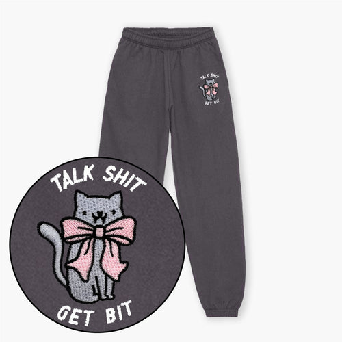 Talk Sh*t Get Bit Embroidered Joggers (Unisex)-Embroidered Clothing, Embroidered Joggers, JH072-Sassy Spud